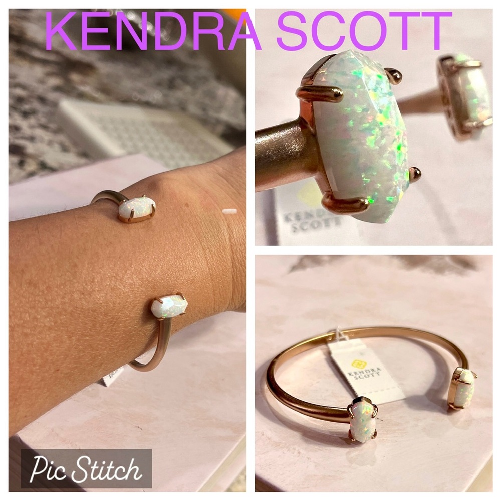 KENDRA SCOTT Edie Kyocera white opal cuff bracelet in Rose Gold .